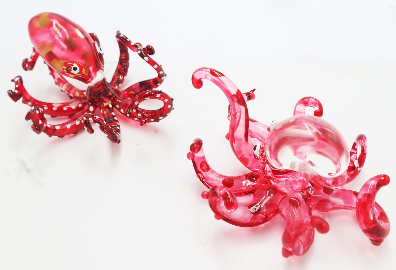 Hand Blown Glass Pink Painted Sea Octopus Set of 2 Mini Figurines 2 inch Decor