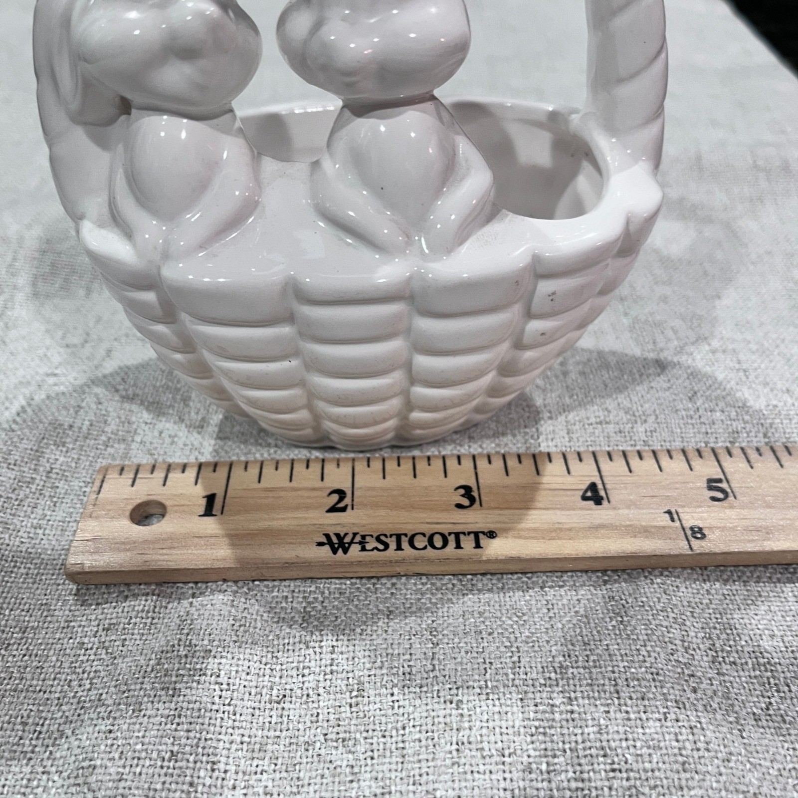 Vintage Rare Dept 56 Vintage White Ceramic Bunny Easter Basket Planter Figurine