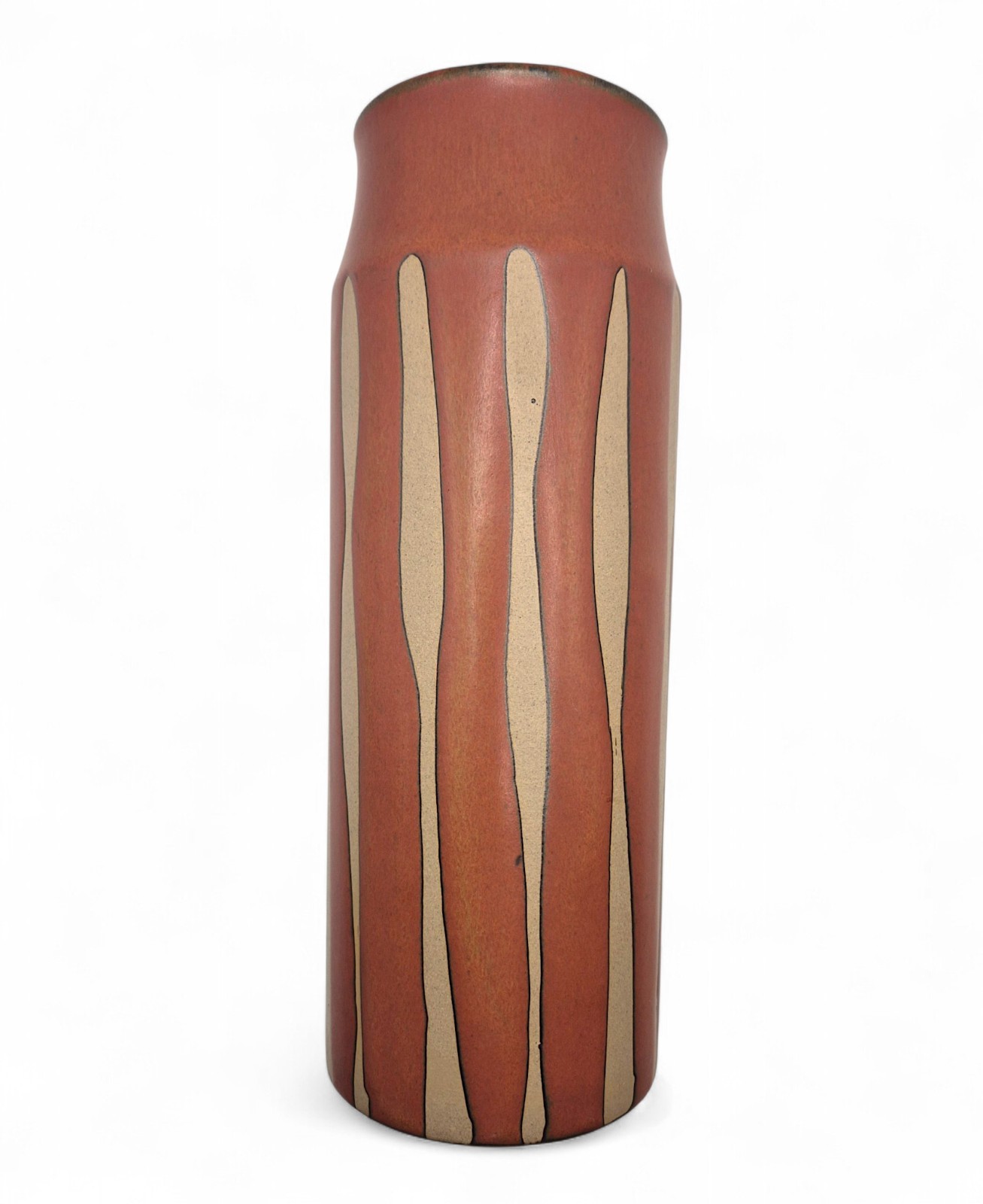 VTG 1970 Takahashi San Francisco Vase Japan MCM Pottery Rust Drip Stripe 9.5″