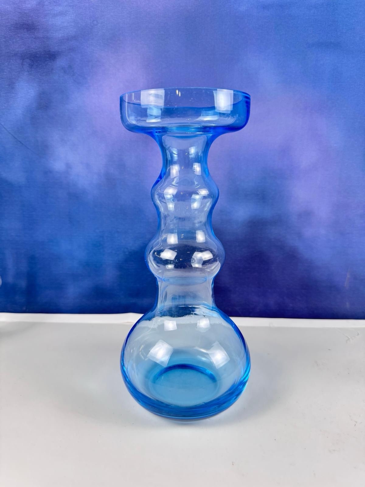 Nuutajarvi Oiva Toikka Blue Vase Finland 1960s 9″ Multi shaped Vintage Art Glass