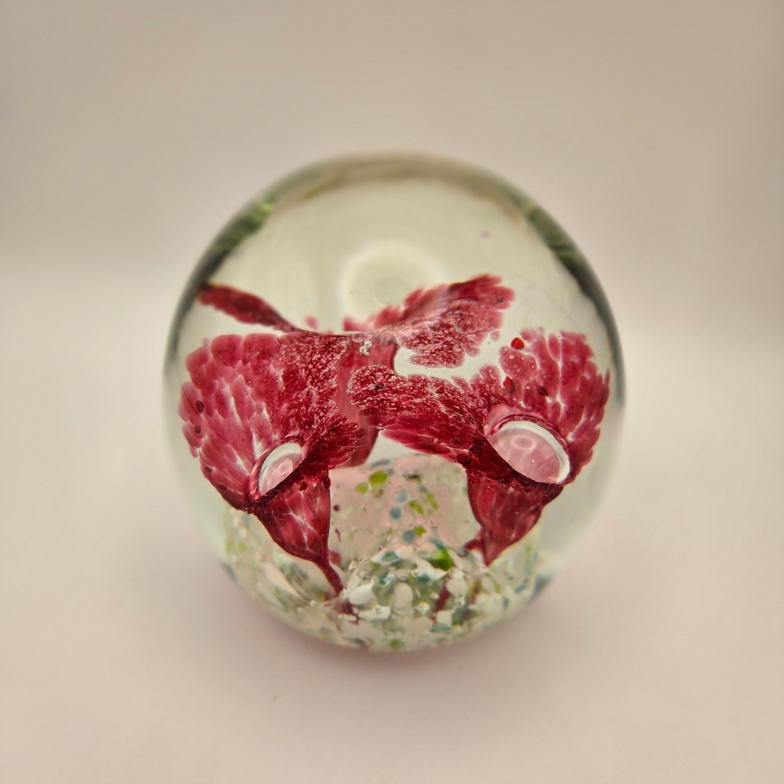 Art Glass Floral Paperweight Pink Flower Studio Glass Sphere almost 4lbs