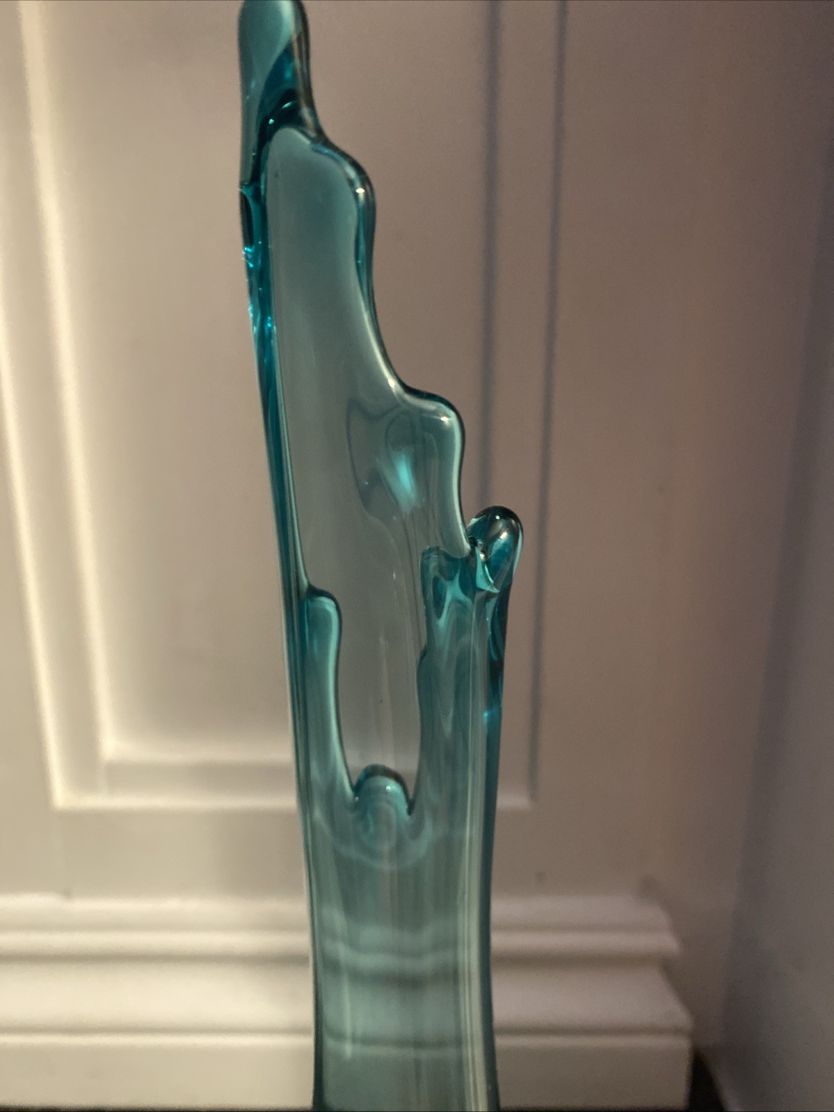 Vntg LE Smith 13” Peacock Blue Turquoise 3 Toe Smooth Swung Vase Smoothie Mint