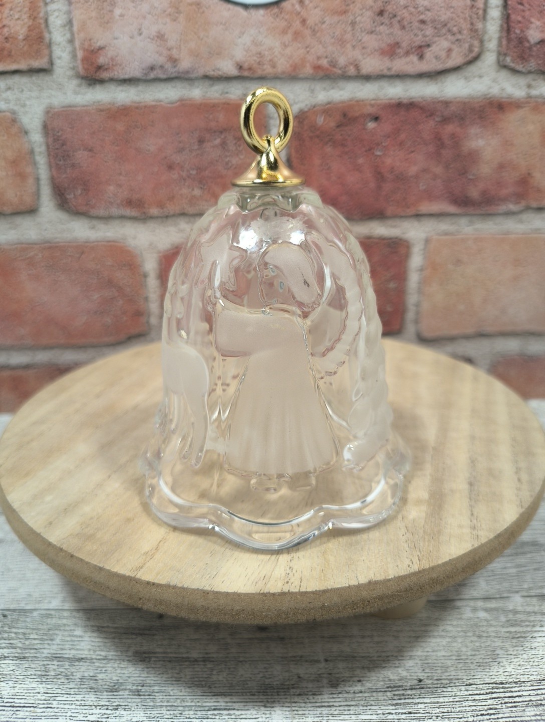 Mikasa Holiday Lights Etched Glass Christmas Bell 4.5″ Tree Reindeer Angel Vtg