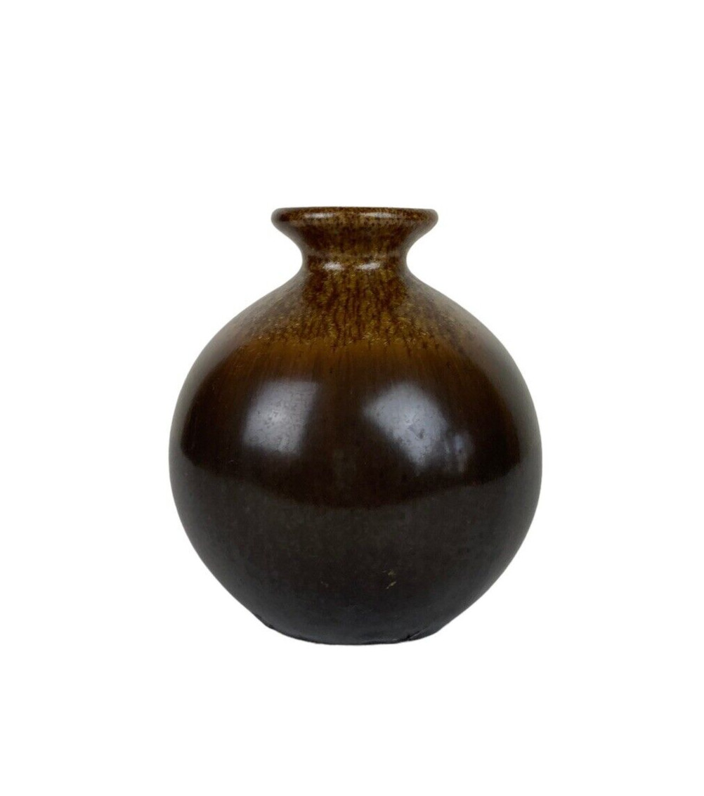 Pottery Art Vase Gold Crystalline Drip Glaze Small Round Brown Flower Container