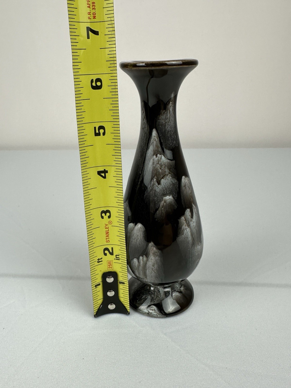 Black Crystalline Glaze Studio Pottery Vase Silver Crystal Art Pottery 6” Modern
