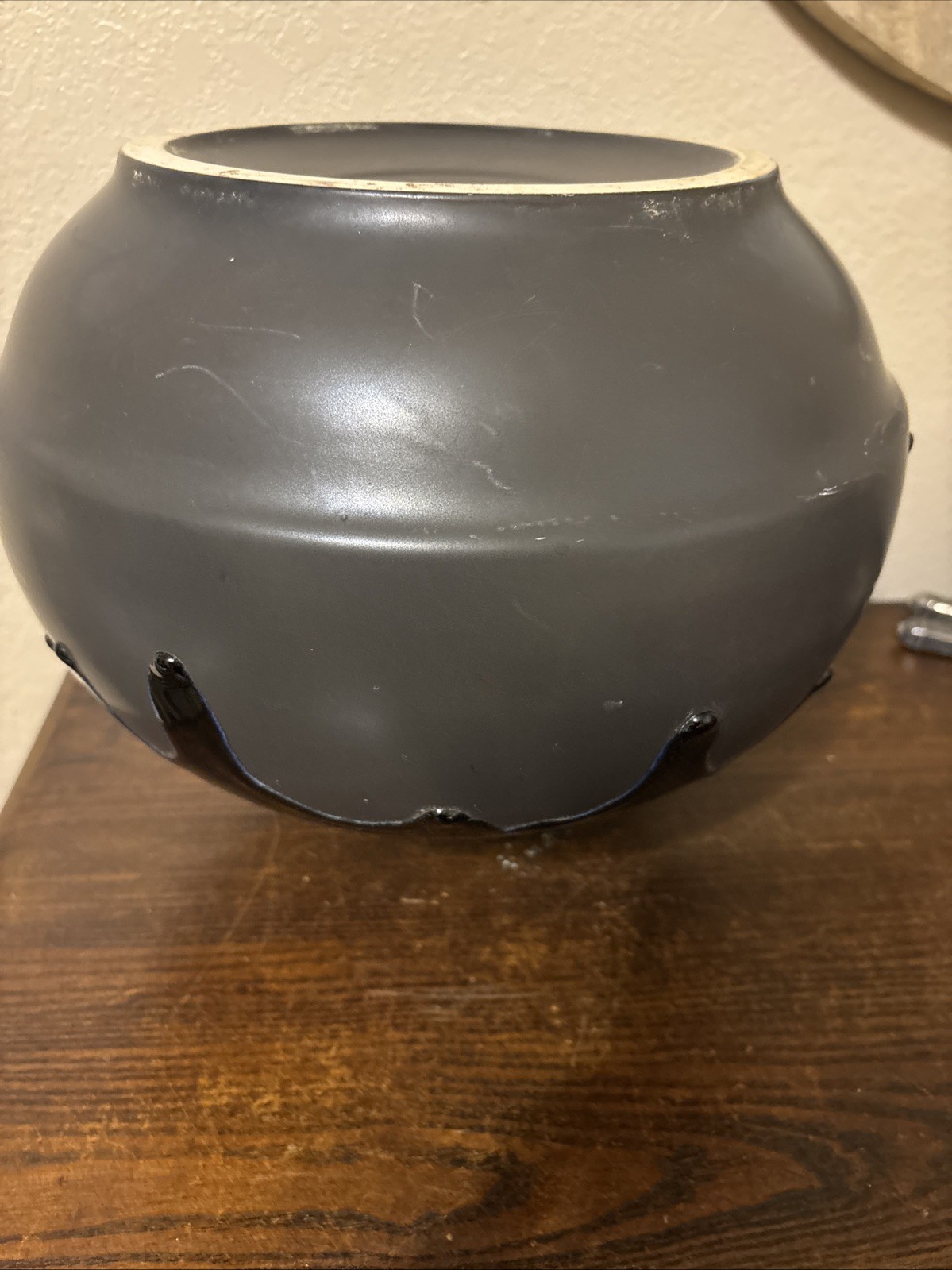 Large Mid 20th Century Black & Green Ceramic Pottery Vase w/Black Drip Icing