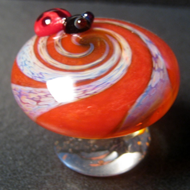 Boomwire Glass Mushroom Ladybug mini paperweight lampwork art figurine handmade