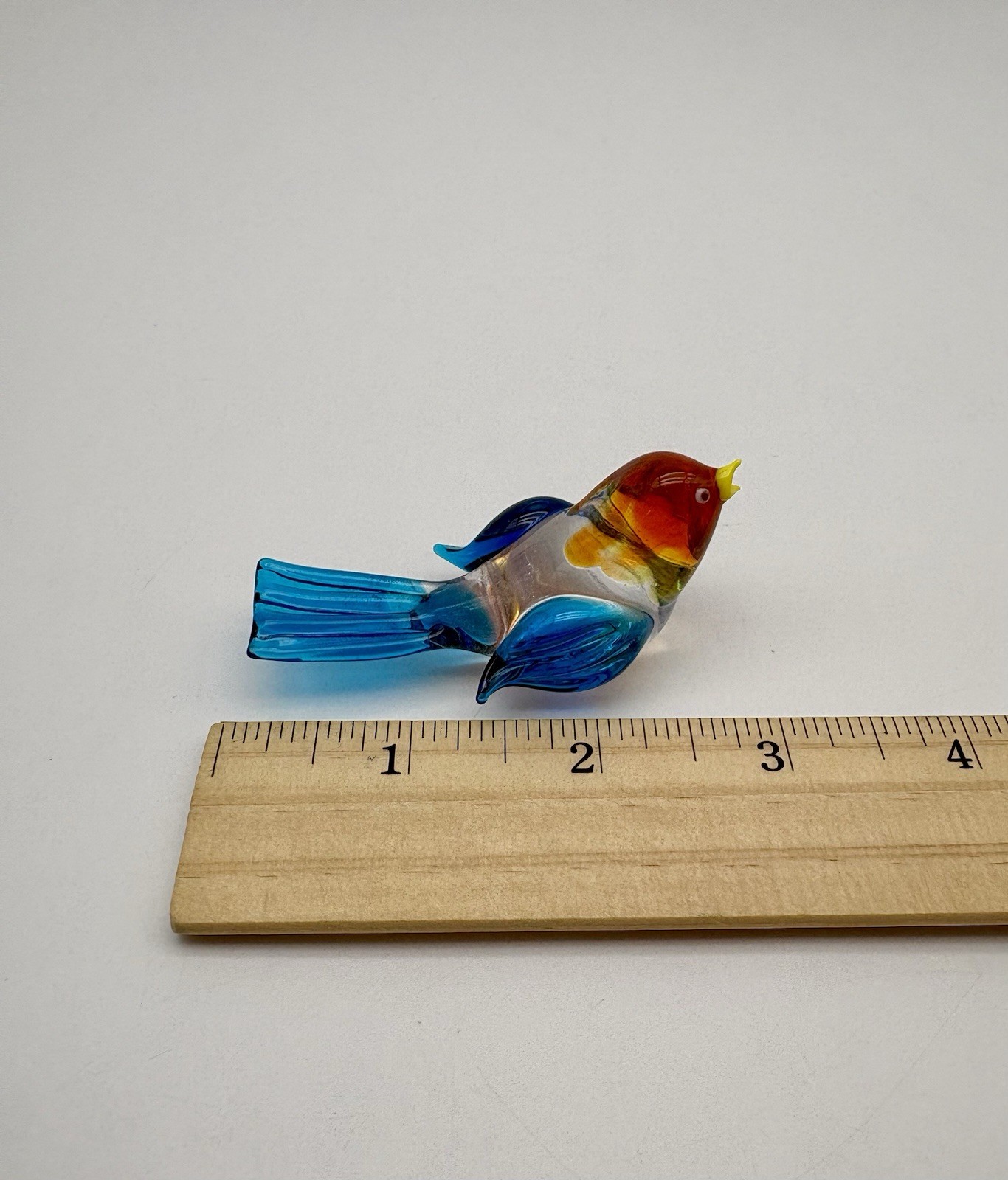 Vintage Small Hand Blown Glass Bird Figurine Decor Multicolored Tiny Miniature