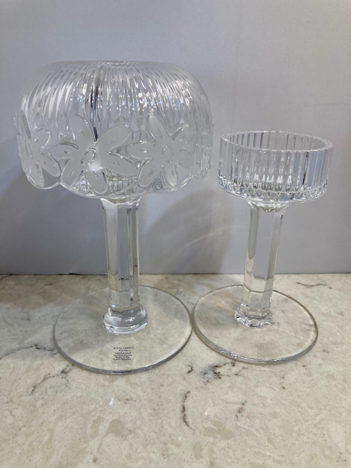 VTG Royal Limited Czech 24% Lead Crystal Daisy Fairy Lamp Pedestal Candle Holder