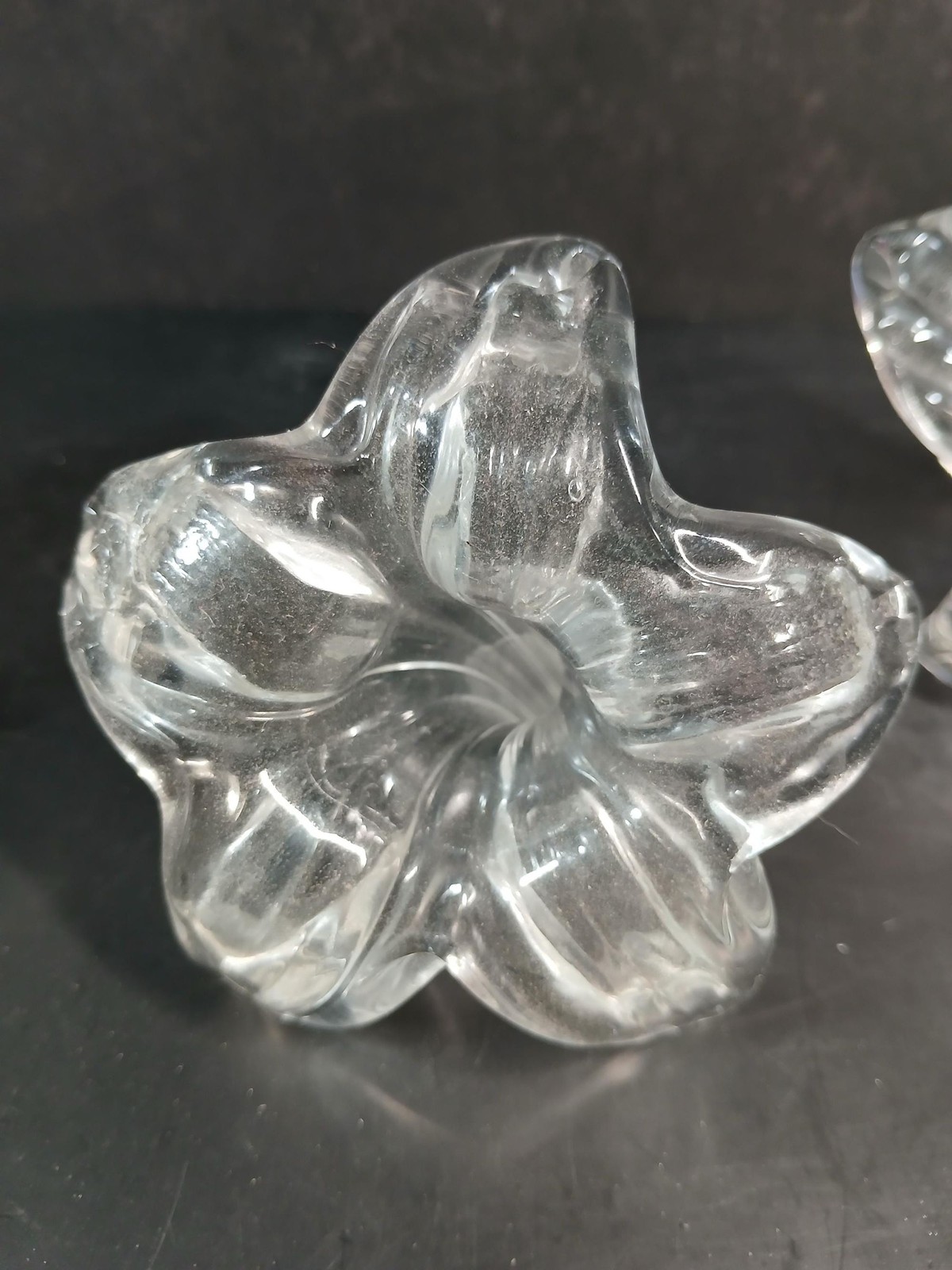 Vintage Clear Glass Flower Figurines Set of 3 Lily Orchid Art Glass Decor