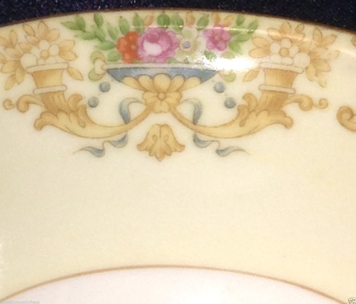ROSE CHINA JAPAN RO2 FOOTED CUP 8 OZ BLUE TAN FLORAL BORDER URNS BASKETS