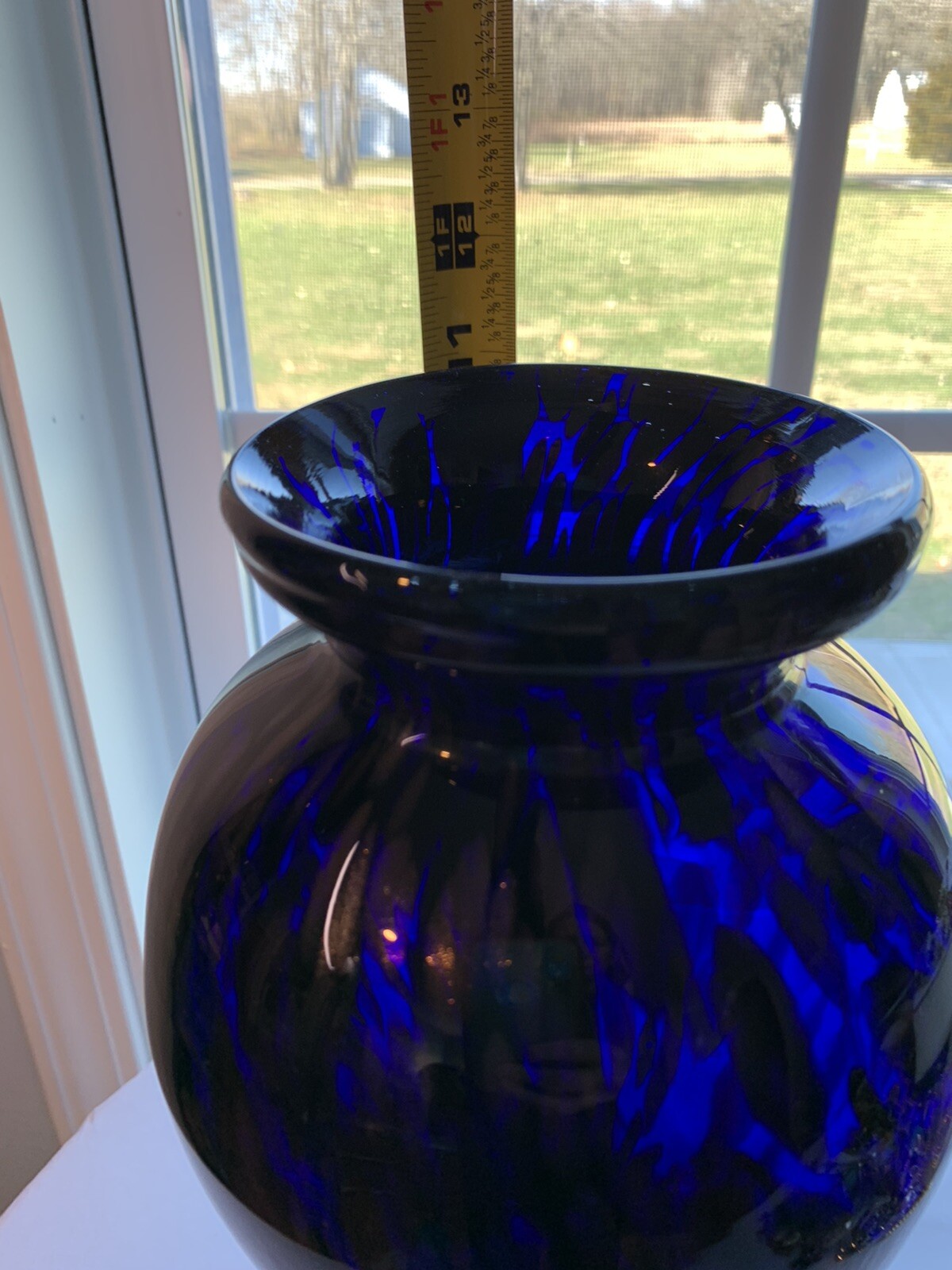 Hand blown art glass base cobalt blue copper specs large heavy Ponte Mark
