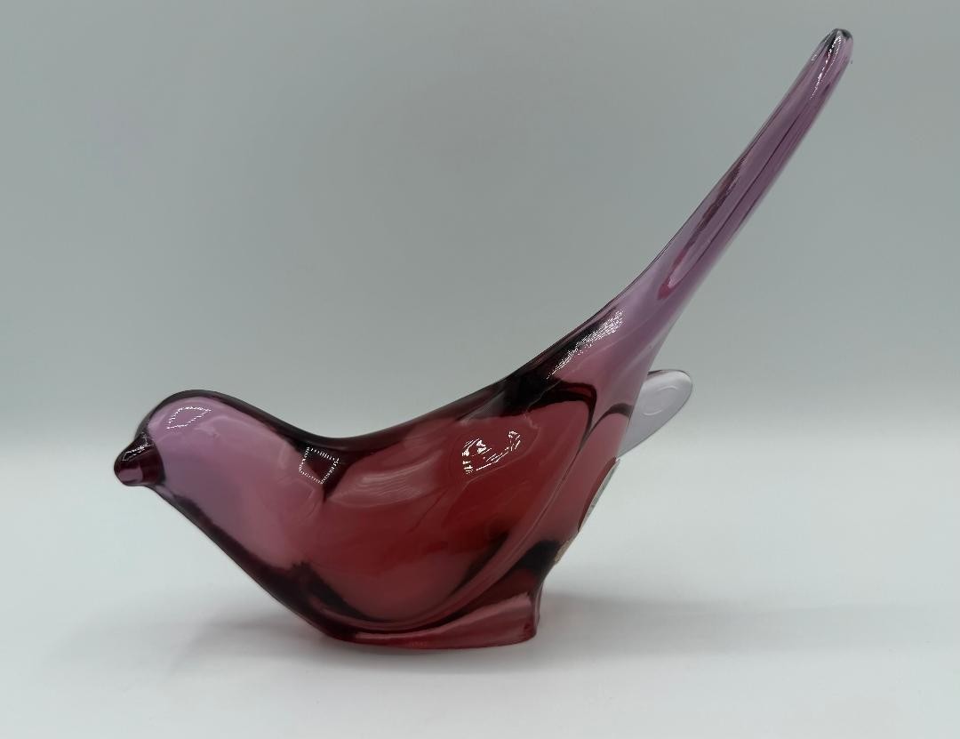 Vintage Fenton Glass Cranberry Pink Bird of Happiness Long Tail – Free Ship