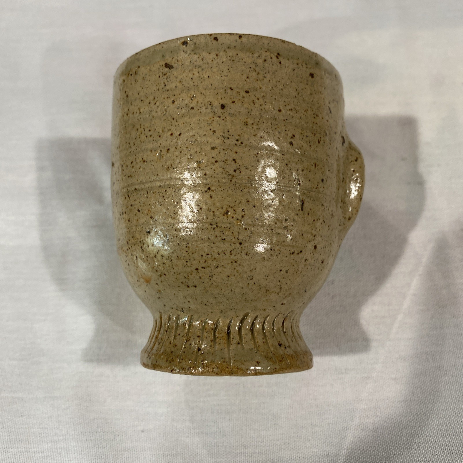 Art Pottery Face Vase Artist Signed Speakled Glazed 3.25 Inches Tall