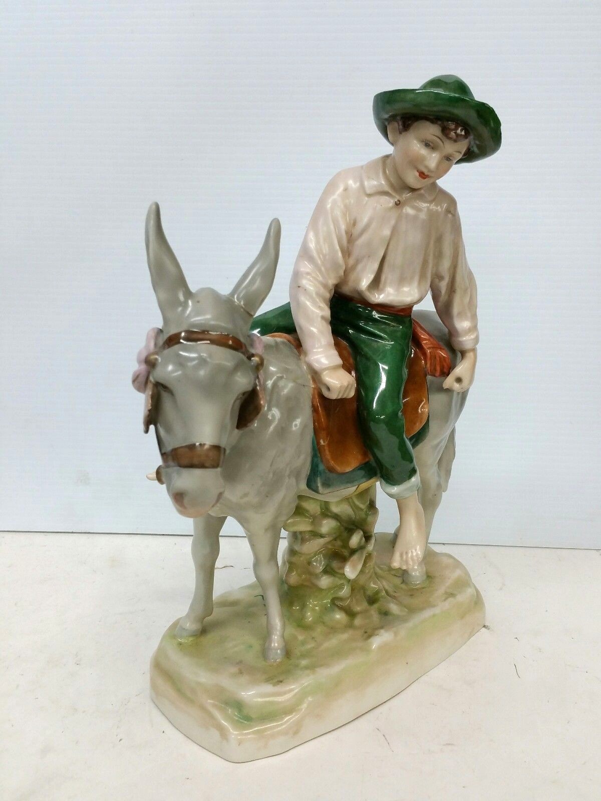 Czechoslovakia Porcelain Figurine Statue Donkey W/ Male Rider