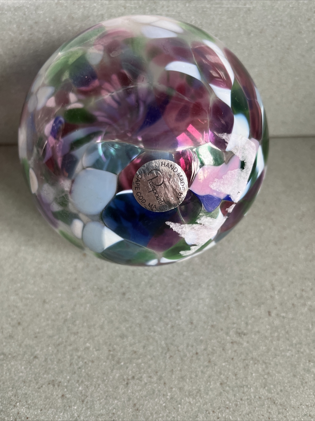 HANDCRAFTED Blown Glass FRIENDSHIP Beautiful Multicolor IRIDESCENT ORNAMENT