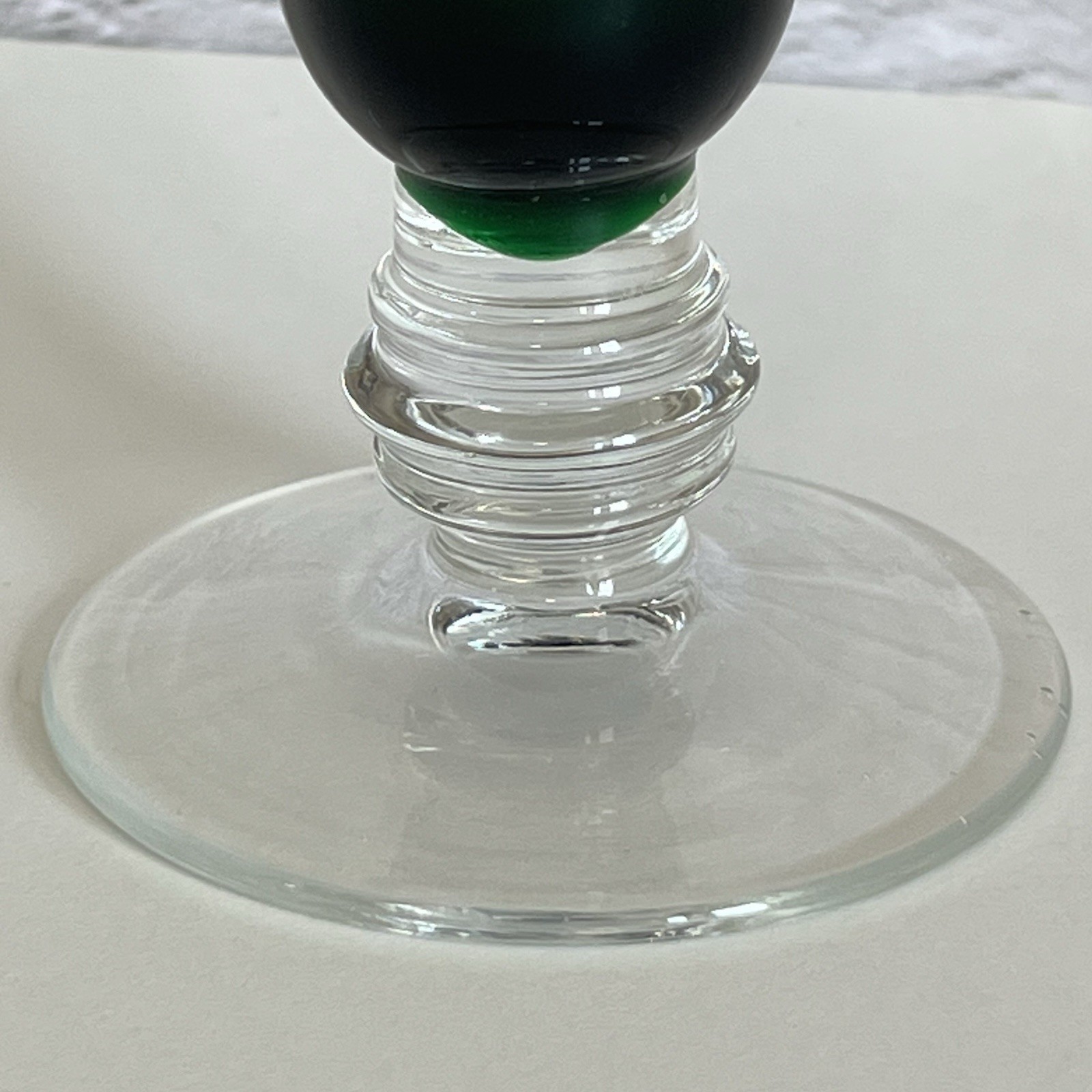 Emerald Green Bud Vase Hand Blown Glass Fluted Ruffled Stacked Pedestal Base