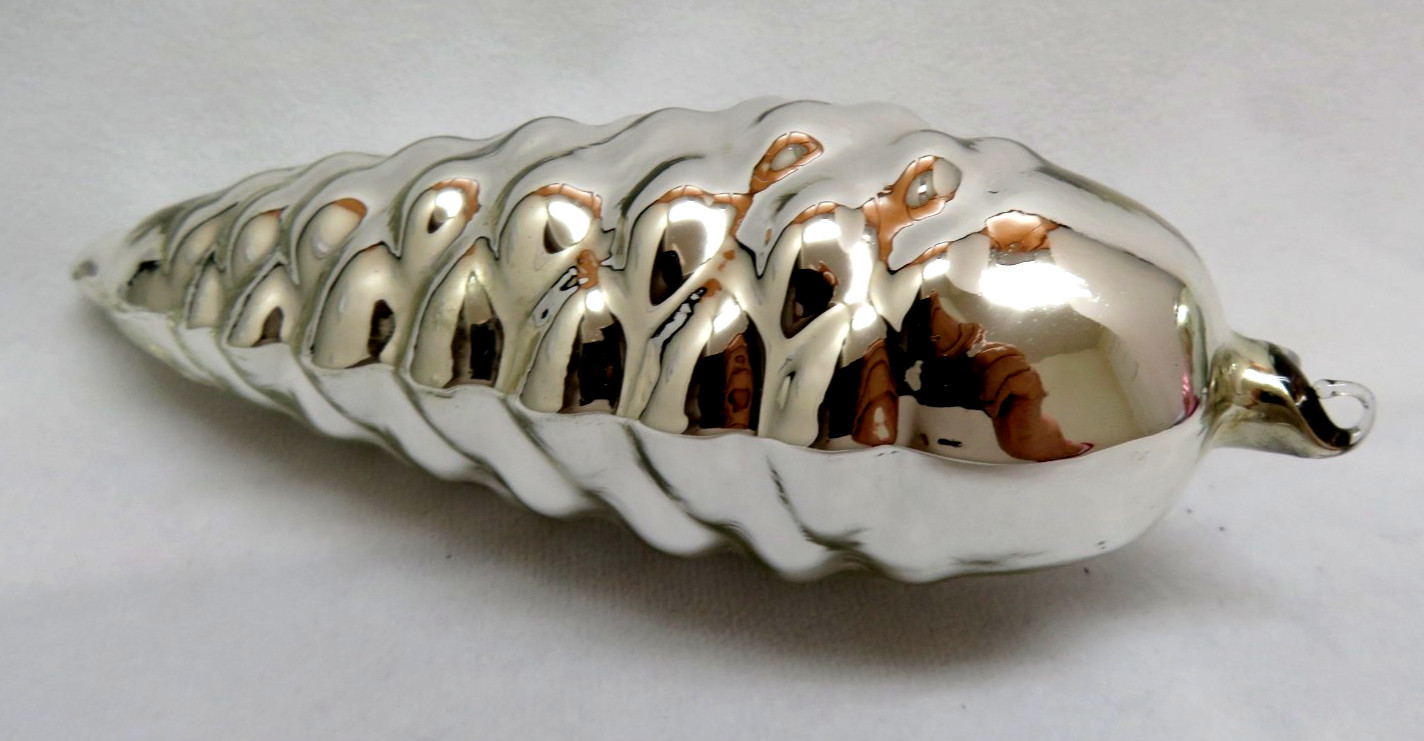 Silver Mercury Glass KUGEL Christmas Ornament PINECONE 6 1/2″ Long