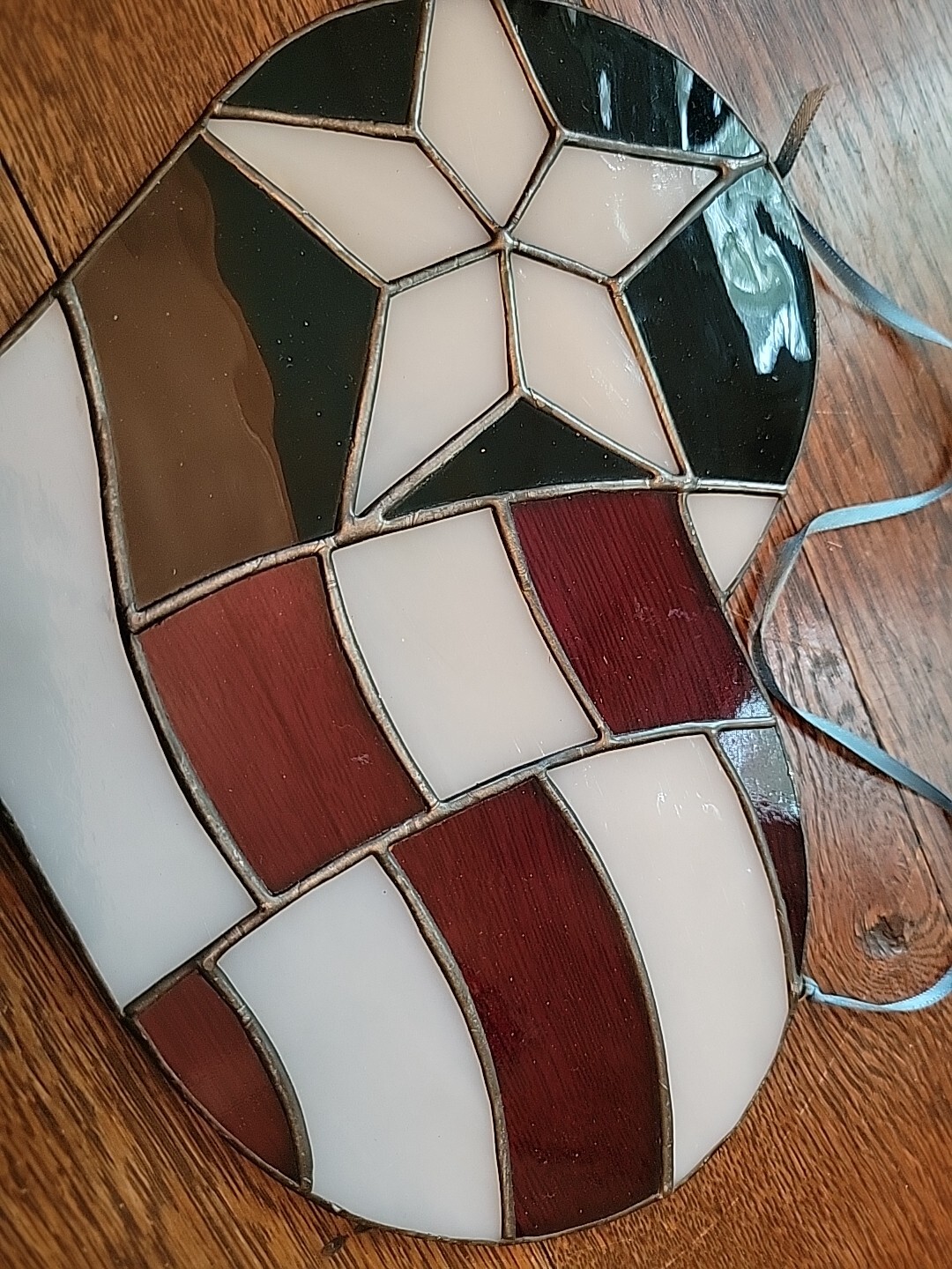 American Heart Shaped USA Flag-Stained Glass-Red, White & Blue Suncatcher