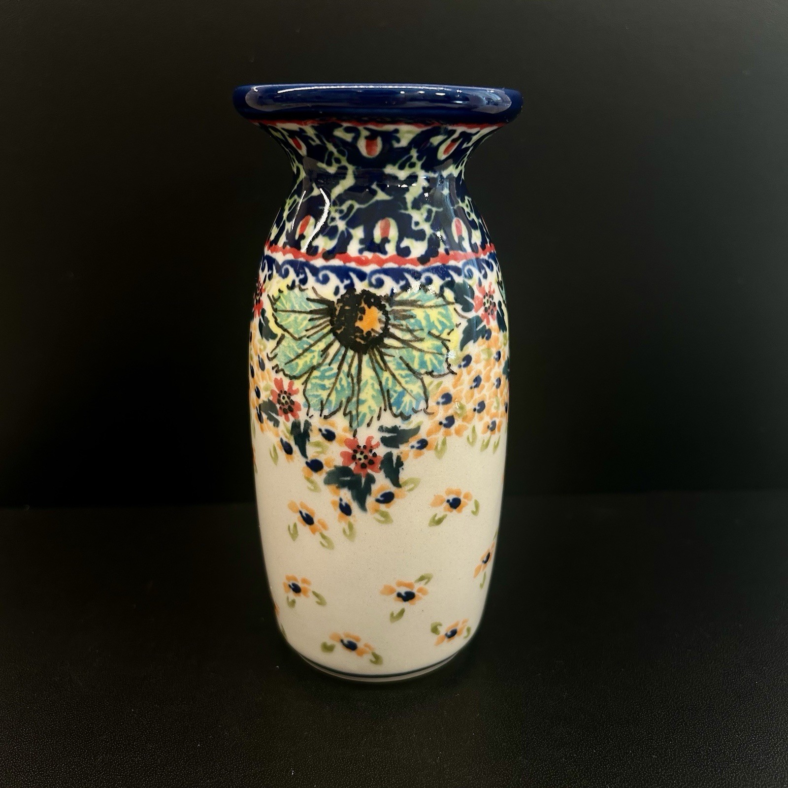 Unikat Polish Pottery Stoneware Small Vase-5 1/2 Inches Tall-Hand Painted
