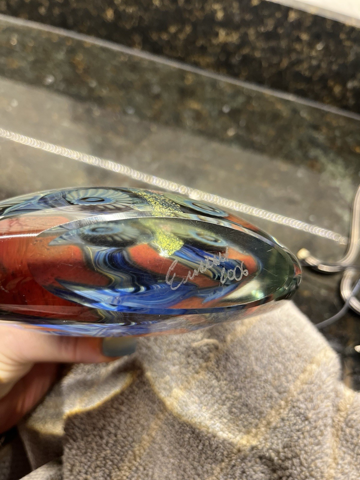 Paperweight Signed Robert Eickholt Studio Art Glass Dichroic Ocean Sea Glass