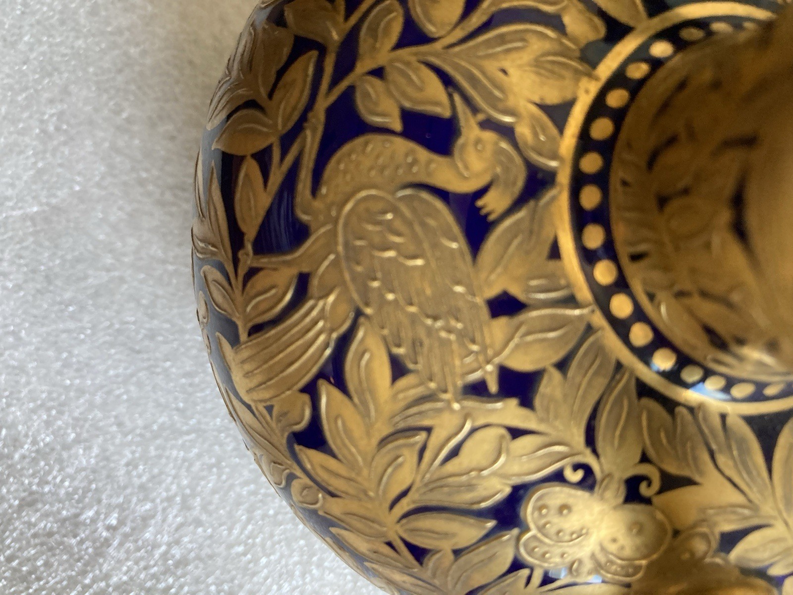 Antique Royal Crown Derby Cobalt Blue/Gold Double-Handle Bulbous Vase As Is