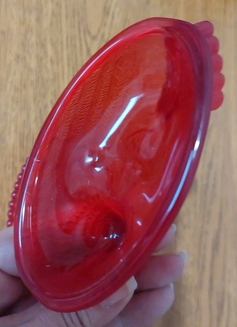 Red Frosted Hen On Nest Glass Candy Dish 3 1/2 T x4 3/4 L NEW