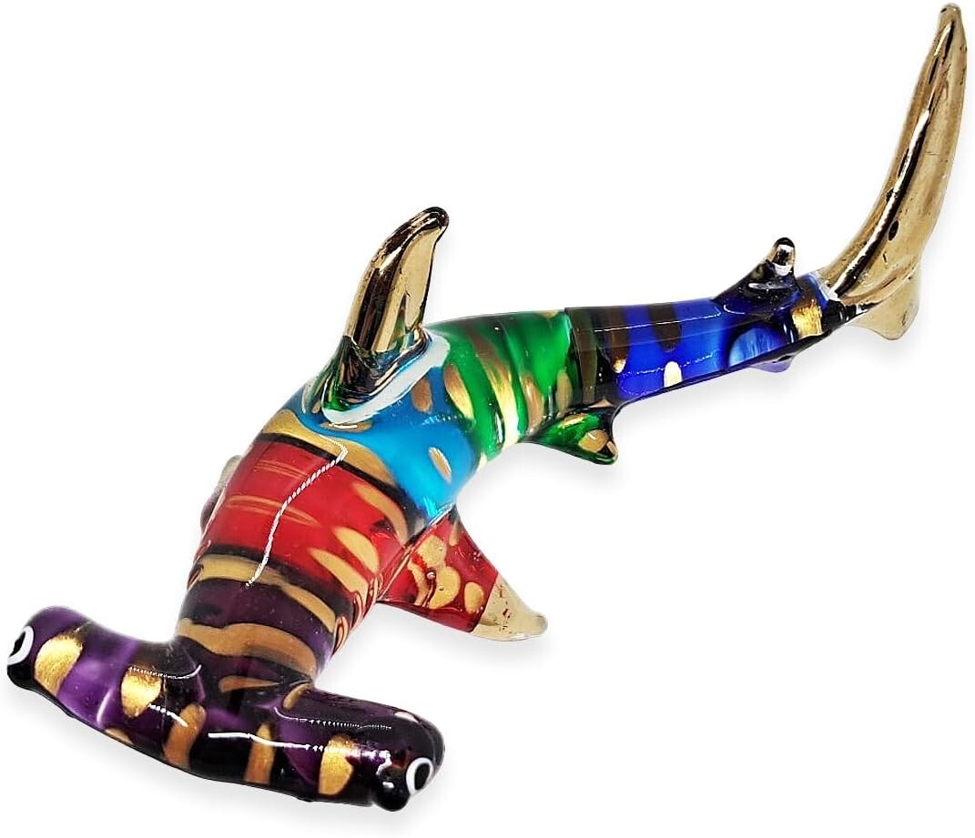 3½” L Multicolor Hammerhead Shark Figurine Blown Glass Crystal Fish Sea Animals