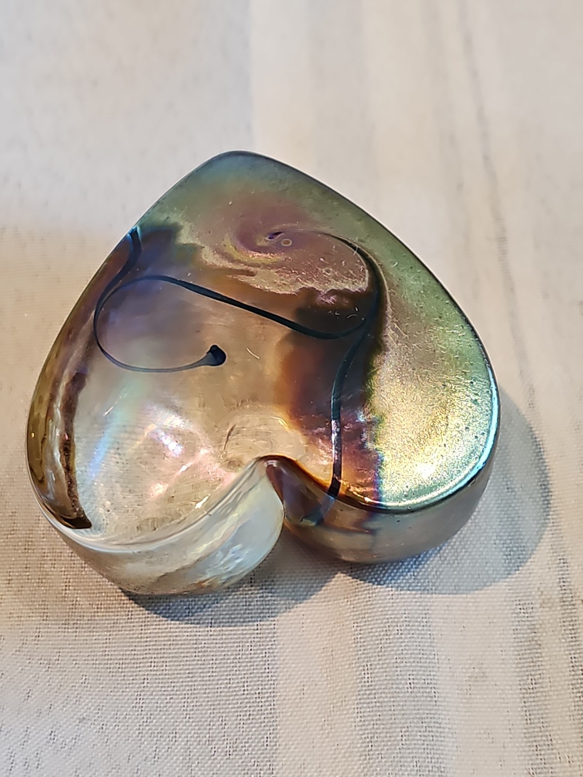 TEAL BLUE Swirl Design Heart Robert Held, Iridescent Heart Shaped Signed F/ship