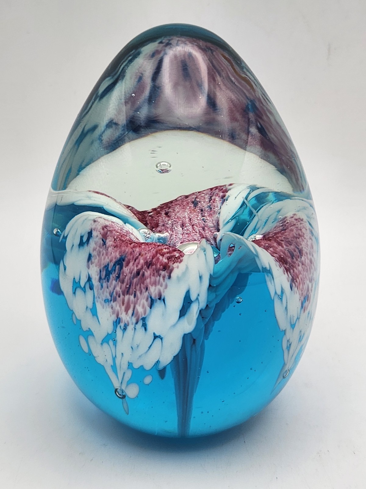 Vintage 1993 GES Glass Eye Studio Pink Blue 3.25″ Egg Paperweight Firework