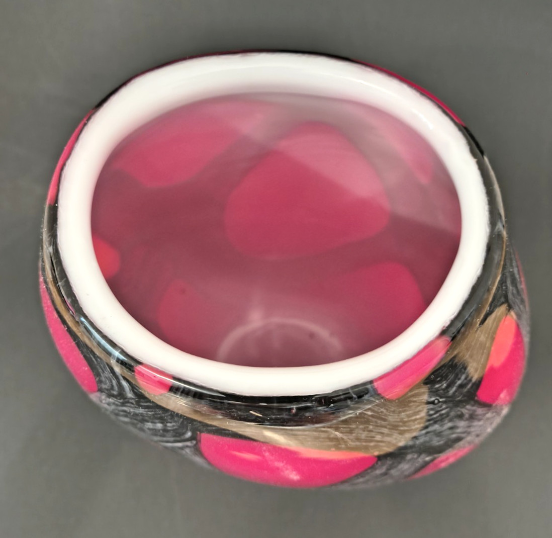 Vase 12″ Black-Gray-Red Striped Blown Glass Excellent Condition