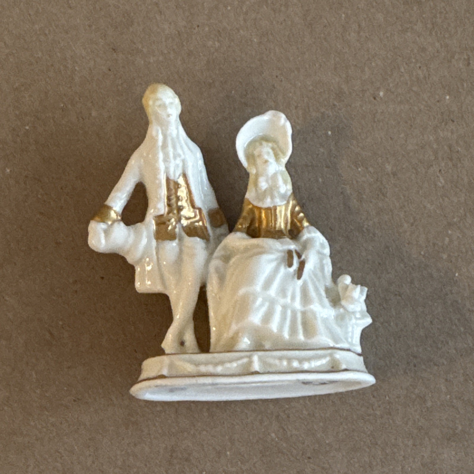 Antique Capodimonte Crown Over N White & Gold Figurine Courting Couple Germany