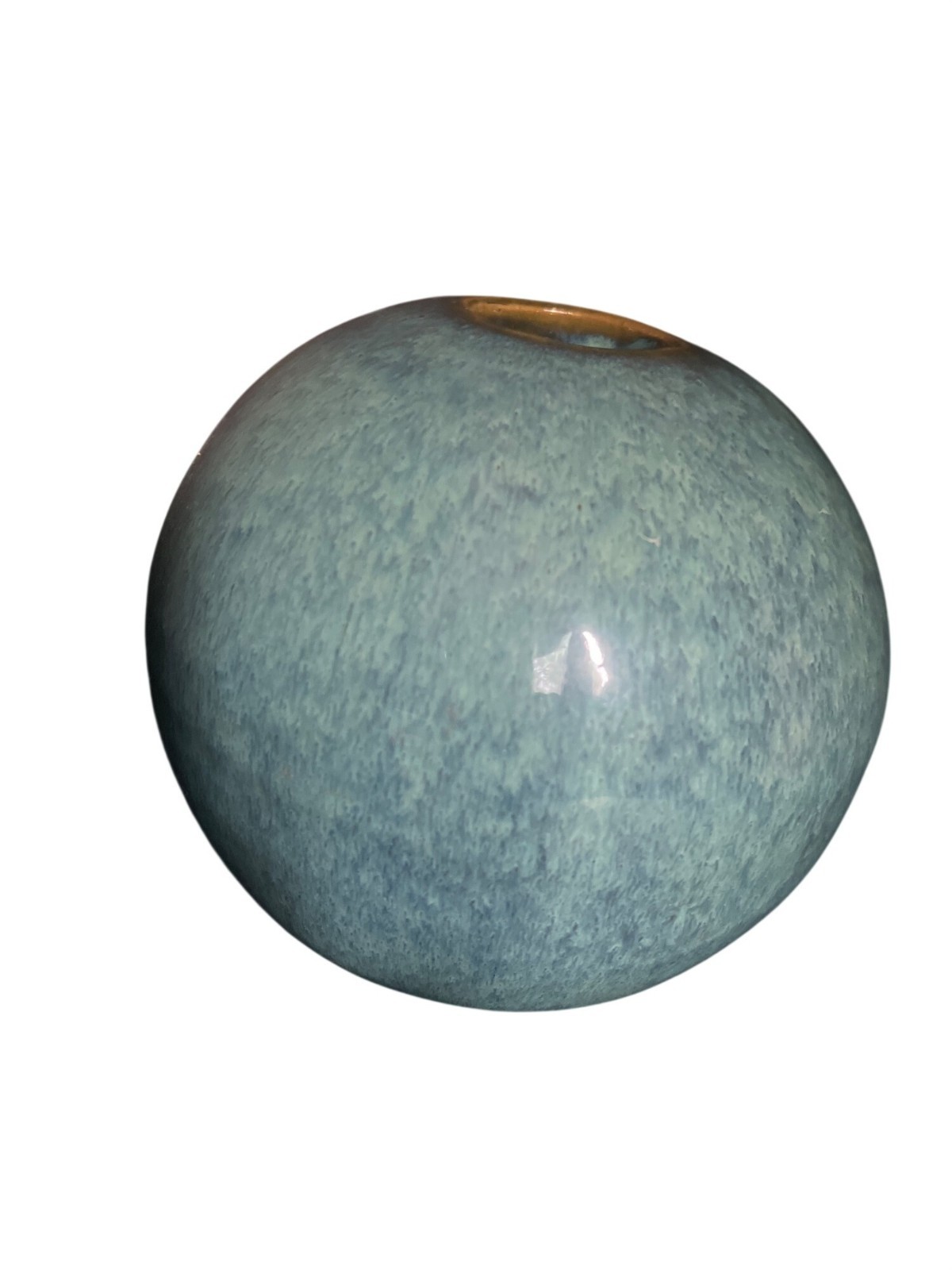 1960s Handmade Ceramic Blue Green Glazed Sphere Pottery MCM Decoration