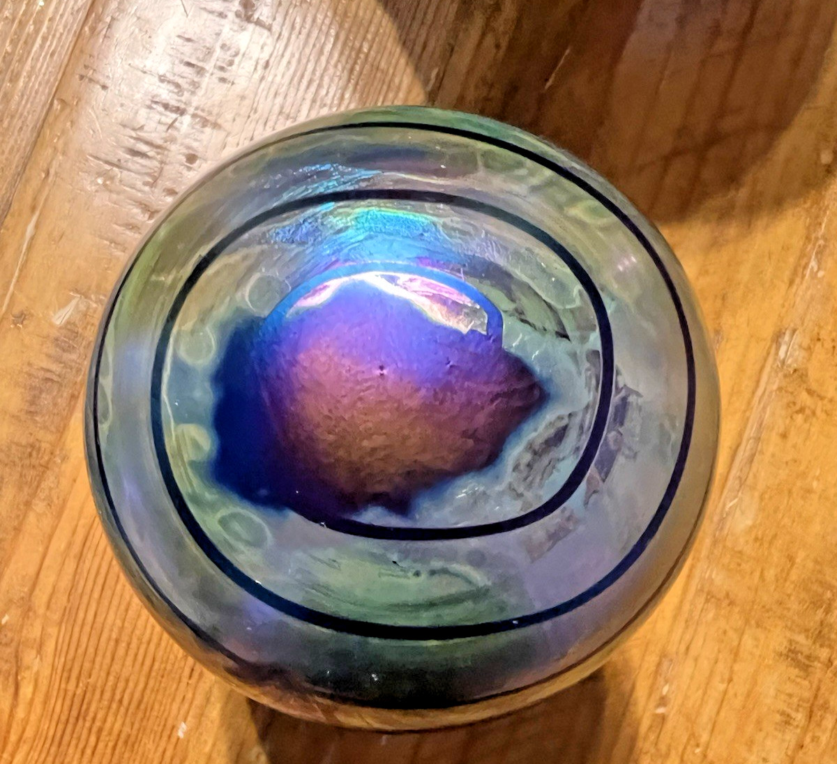 Anton Intaglio Iridescent Purple Art Glass Round Sphere Orb Hand Blown Italy