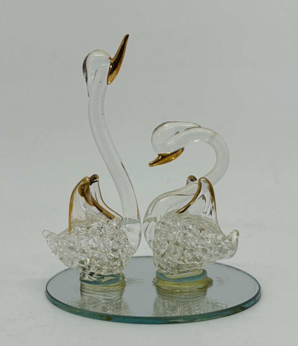 Lot of 3 Miniature Spun Glass Bird Animal Figurines Swans Toucan Doves