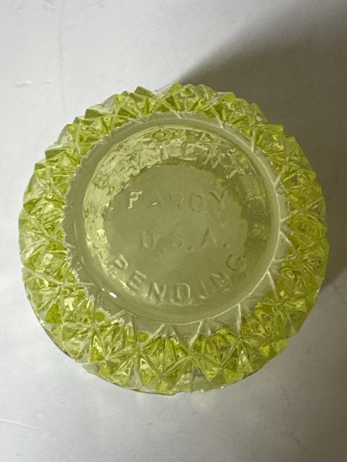 Faroy Toothpick Holder/Votive Yellow Vaseline Uranium Glass Glows USA