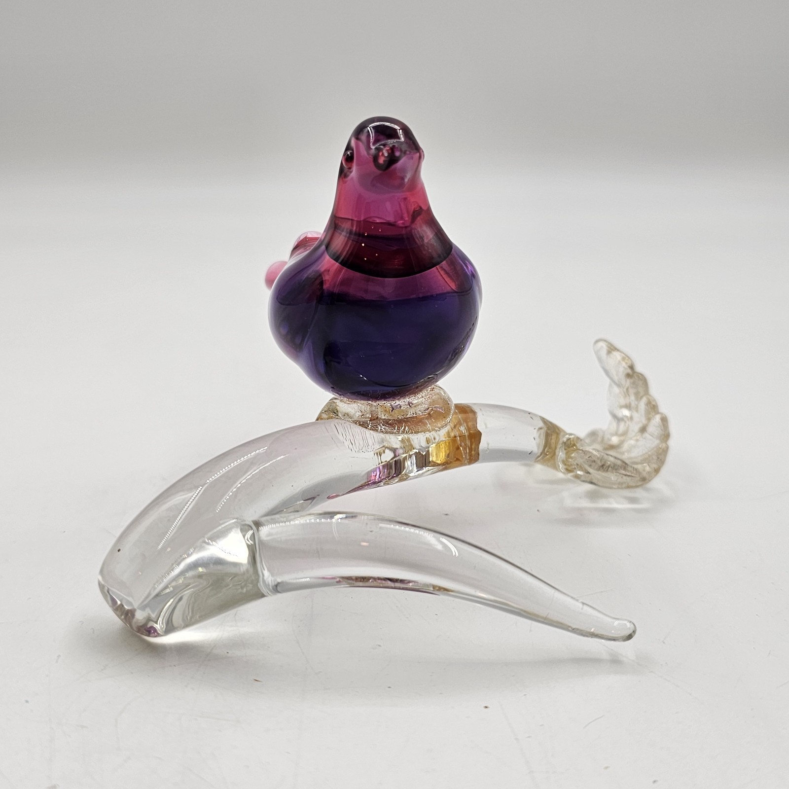 Murano Hand Blown Art Glass Bird Sculpture on Gold Fleck Branch Figurine 3.50 in