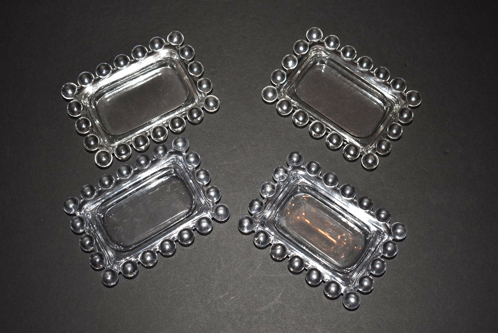 Set of 4 Vintage Imperial Glass Clear Candlewick Small Rectangular Dish Butter