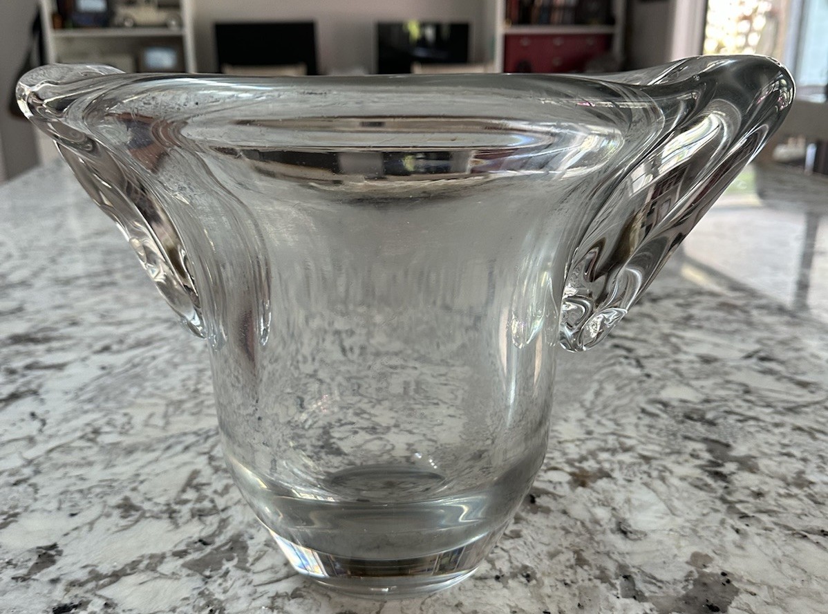 Daum France Large Signed Clear Crystal Vase Heavy Vintage Read