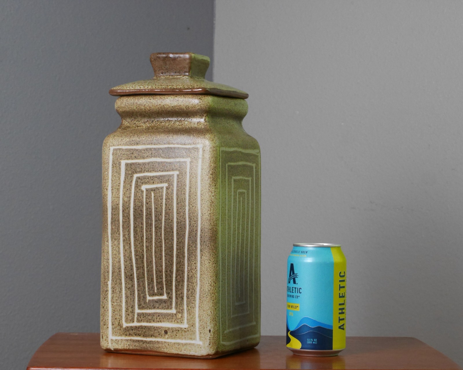 Harding Black 1953 Lidded Canister Square Ginger Jar Texas Pottery 13 1/4″ high