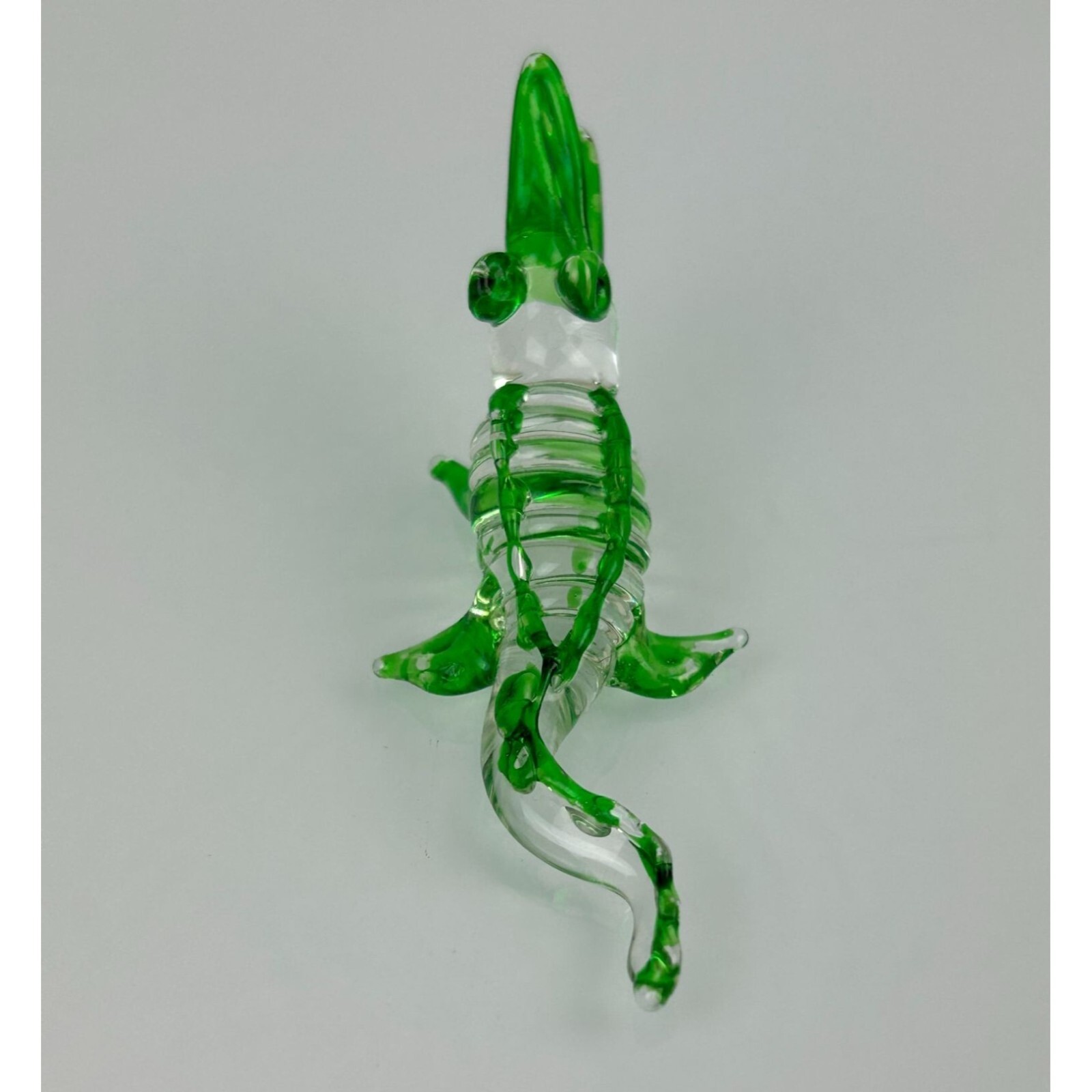 Glass Art Crocodile Alligator Figure, Miniature Clear & Green Shelf Home Decor