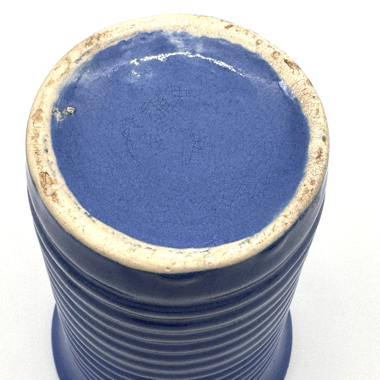 Vintage Bauer Pottery Hi Fire Blue Ringware Cylinder Vase 8 1/4″ Tall