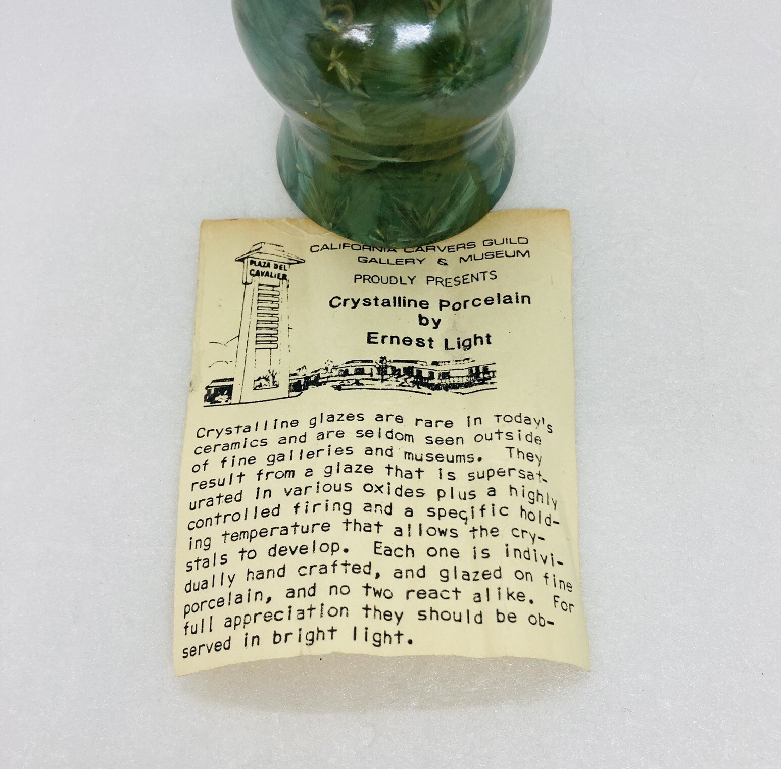 Rare Ernest Light Crystalline Porcelain Vase Green Starburst Glazed Effect 36
