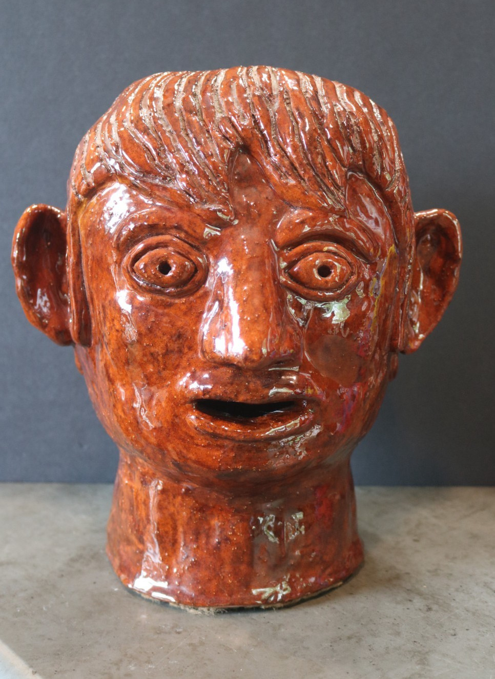 MIDCENTURY STUDIO PORTRAIT HEAD FOLK POTTERY GLAZED STONEWARE 11″