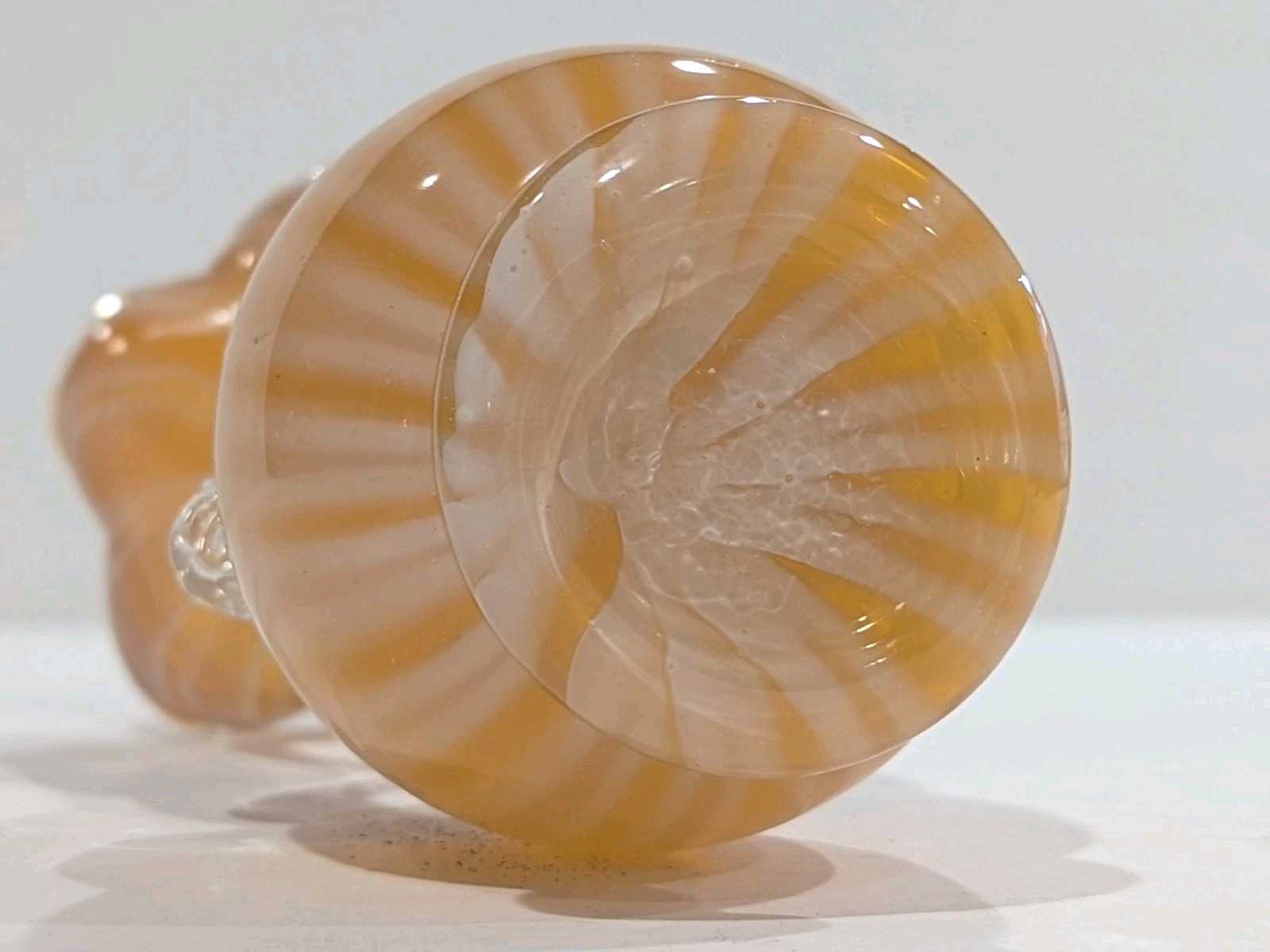 Vintage Murano Style Orange Peach White Striped Swirl Art Glass Bud Vase 6.25″