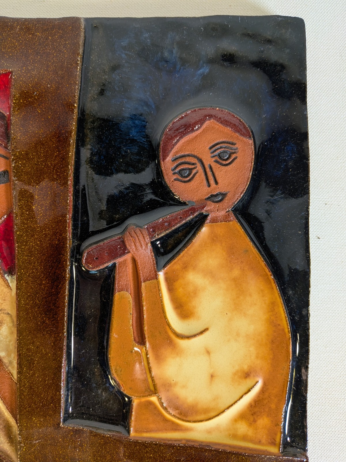 Large YAIR COHEN Studio Pottery Ceramic Wall Plaque Tile Musicians mcm Modernist