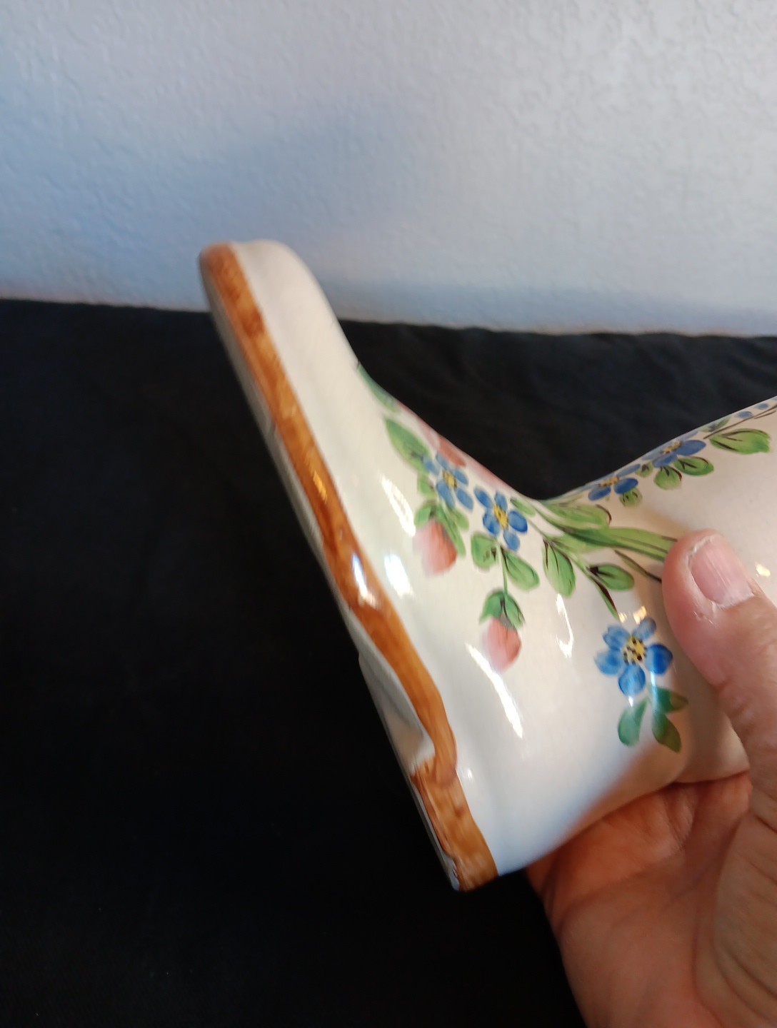VTG Blue Ridge Pottery Cowboy Boot Vase Southern Floral Western Hand Painted