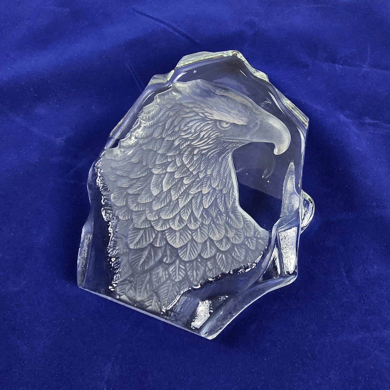 Vintage Etched Glass Bald Eagle Paperweight Clear Sculpture Patriotic 250th USA