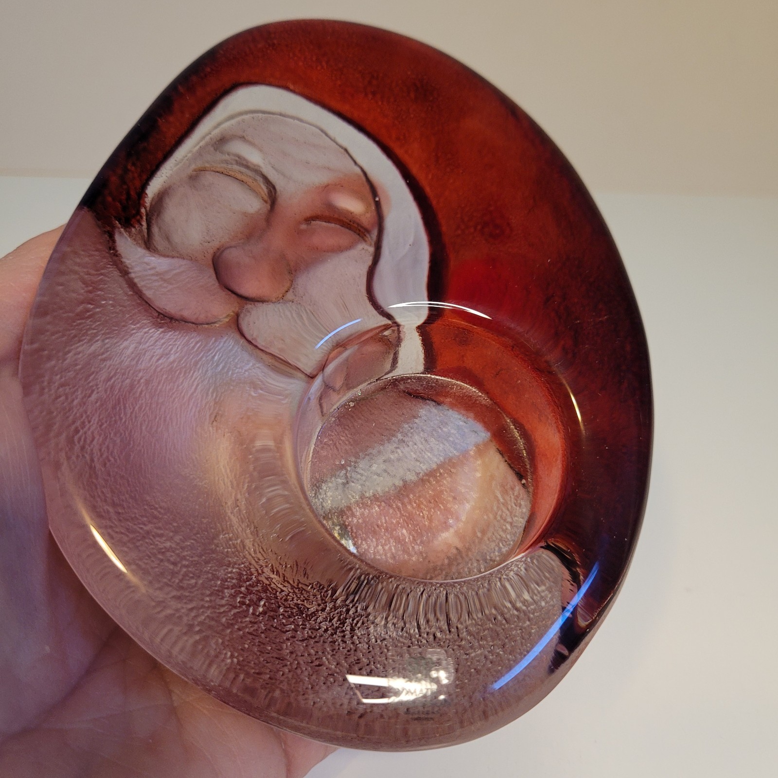 Matt Jonasson Crystal Santa Candle Holder Swedish Paperweight Heavy See Descript