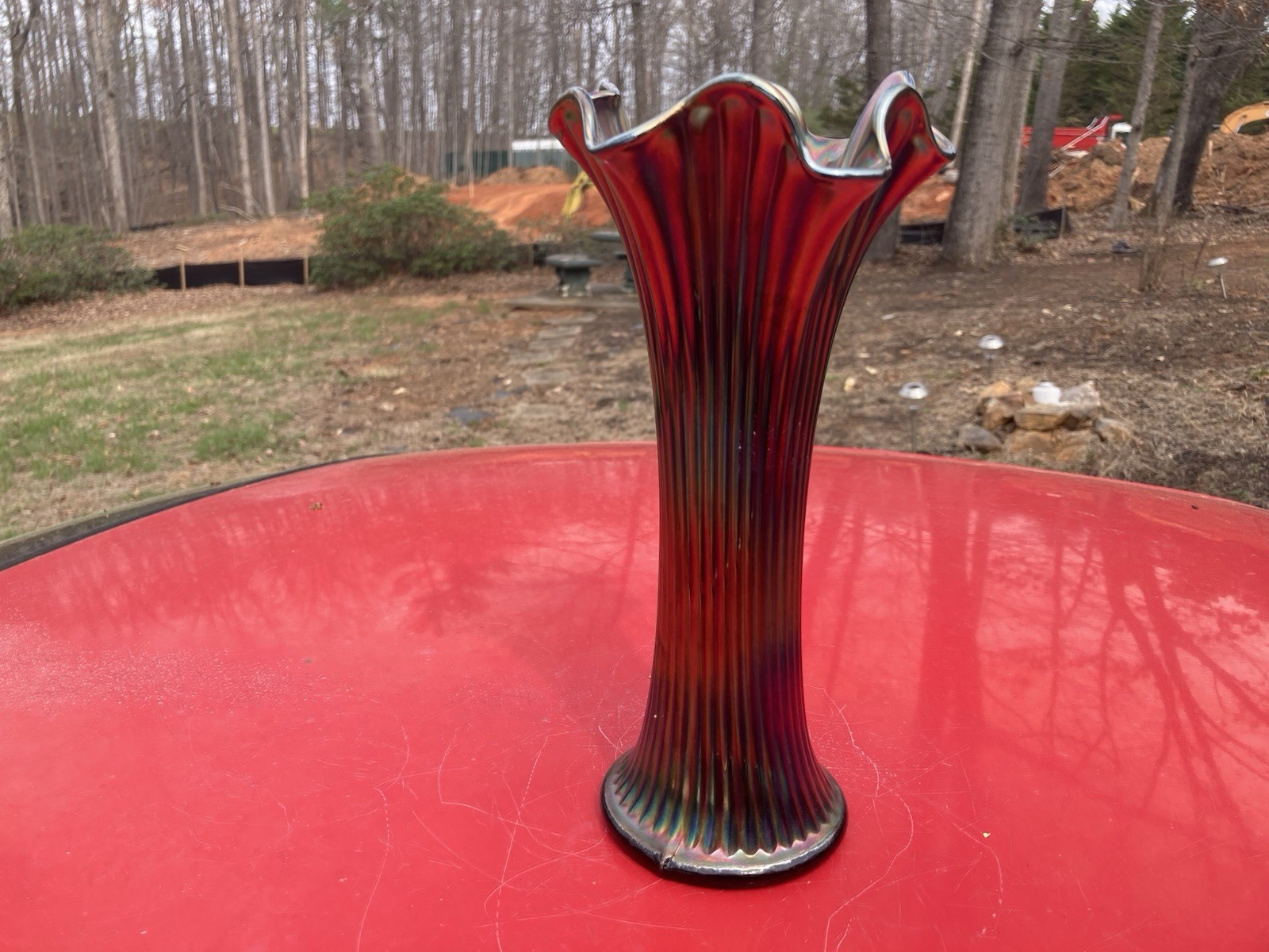 Vintage Northwood Fine Rib Amethyst Carnival Glass Vase